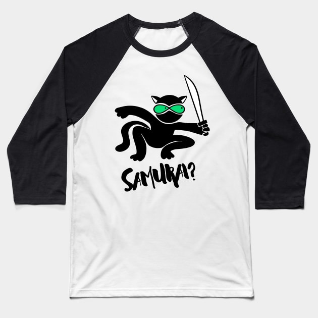 Samurai Cat desig Baseball T-Shirt by Melchi